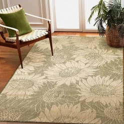 Green Floral Blooms Outdoor Area Rug, 4x7