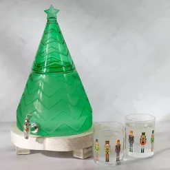 Green Glass Christmas Tree Drink Dispenser