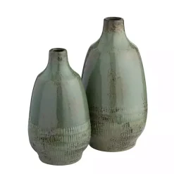 Green Glazed Ceramic Vases, Set of 2
