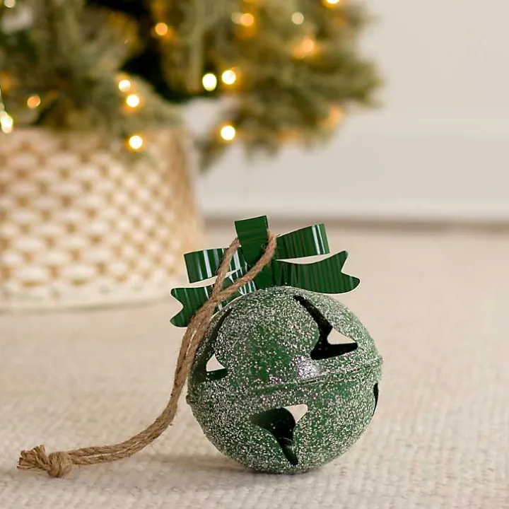 Green Glitter Metal Bell Ornament, 8 in.