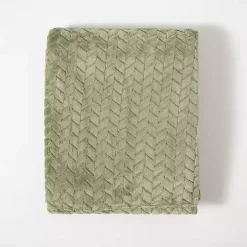 Green Heavenly Herringbone Plush Throw