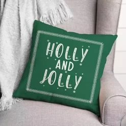 Green Holly and Jolly Throw Pillow