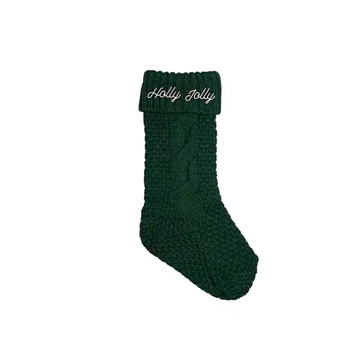 Green Holly Jolly Cable Knit Stocking