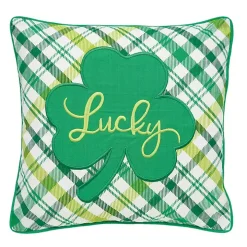 Green Lucky Clover Plaid Pillow
