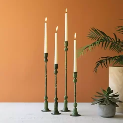 Green Patina Forged Iron Candle Holders, Set of 4