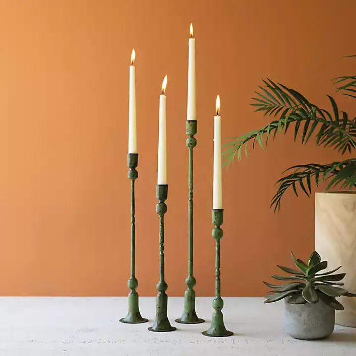 Green Patina Forged Iron Candle Holders, Set of 4