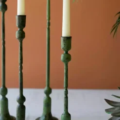 Green Patina Forged Iron Candle Holders, Set of 4