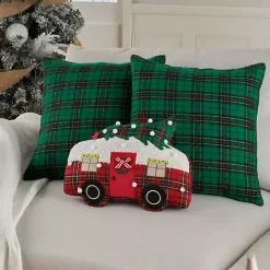 Green Plaid and Camper Pillows, Set of 3
