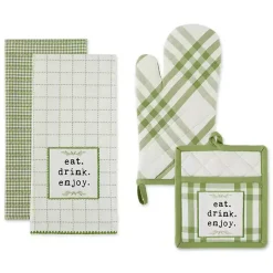 Green Plaid Eat Drink Enjoy 4-pc. Dish Towel Set