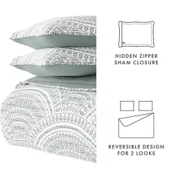 Green Scalloped Reversible 3-pc. Queen Quilt Set