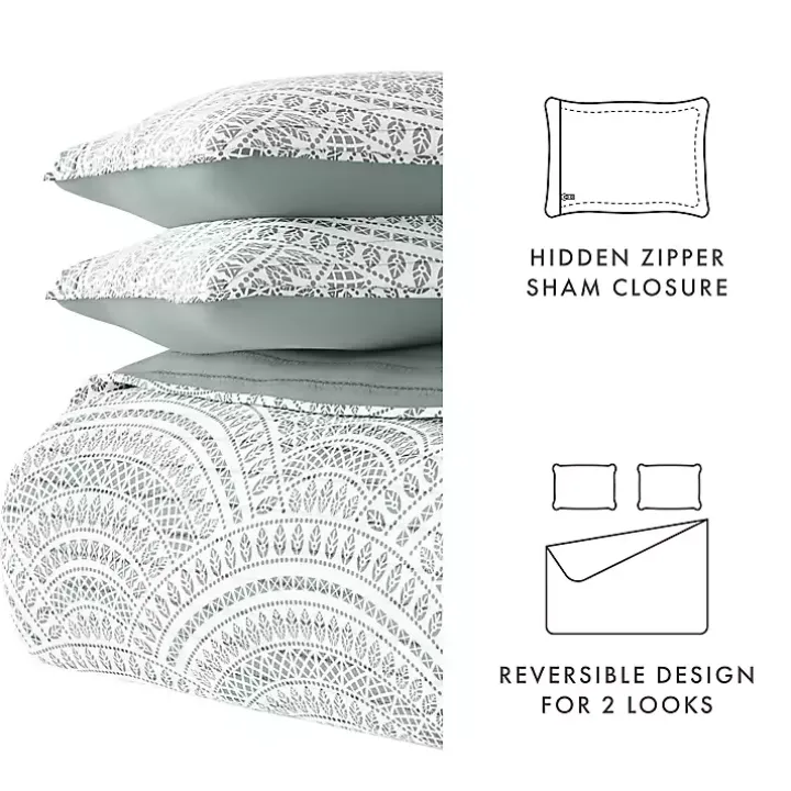 Green Scalloped Reversible 3-pc. Queen Quilt Set