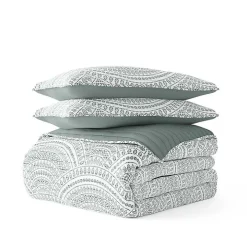 Green Scalloped Reversible 3-pc. King Quilt Set