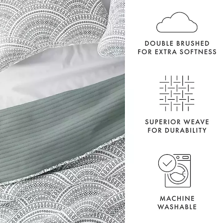 Green Scalloped Reversible 3-pc. King Quilt Set