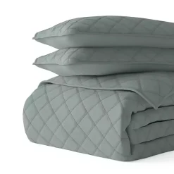 Green Stitched Diamond 3-pc. King Quilt Set