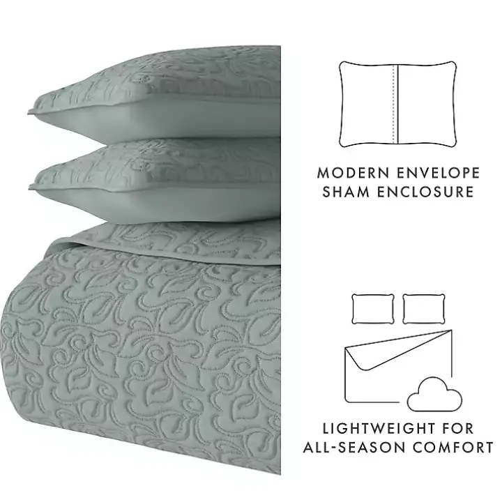 Green Stitched Floral 2-pc. Twin Quilt Set