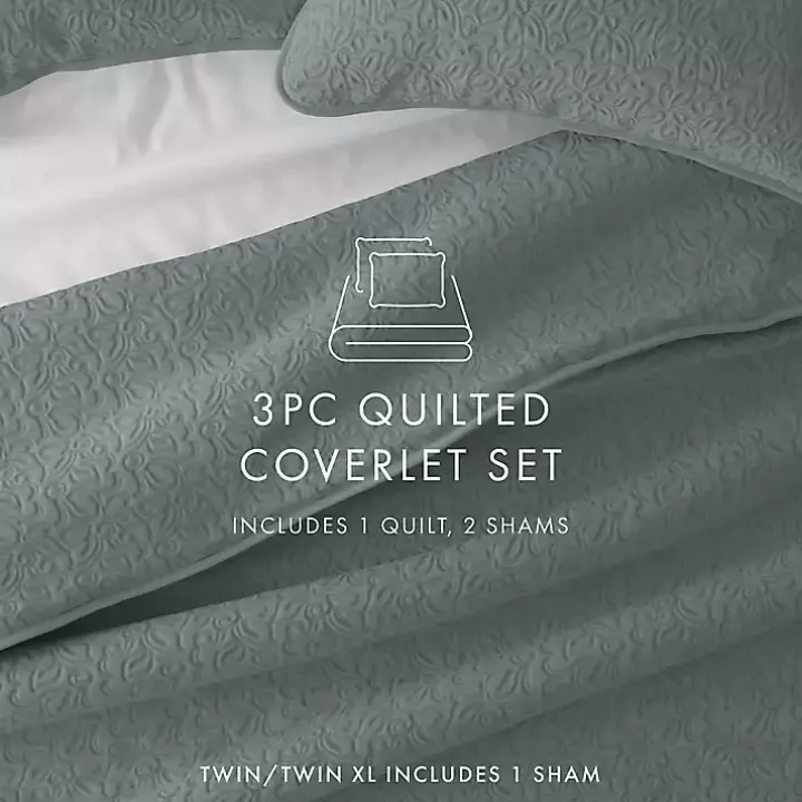 Green Stitched Floral 2-pc. Twin Quilt Set