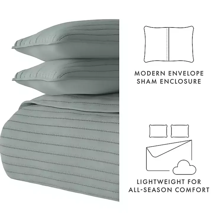 Green Stitched Stripes 2-pc. Twin Quilt Set