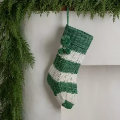 Green Striped Knit Christmas Stocking
