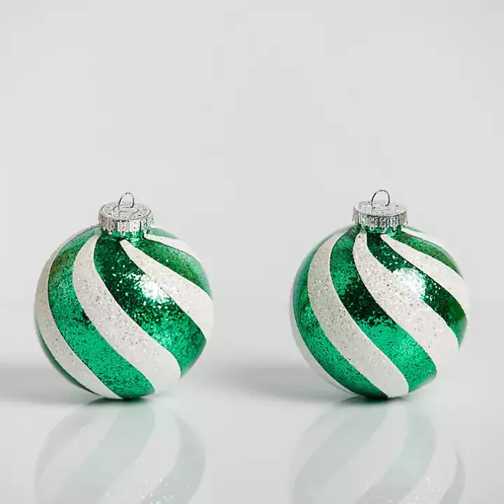 Green Swirl 4 in. Tree Ornaments, Set of 2