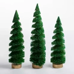 Green Swirl Bottle Brush Christmas Trees, Set of 3