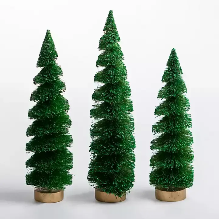 Green Swirl Bottle Brush Christmas Trees, Set of 3