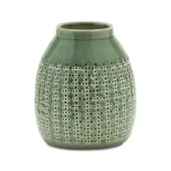 Green Terracotta Dotted Vase, 9 in.