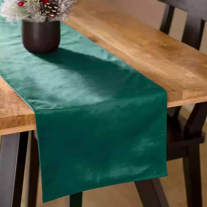Green Velvet Christmas Table Runner, 108 in.