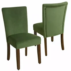 Green Velvet Parsons Chairs, Set of 2