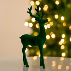 Green Velvet Standing Deer Figurine