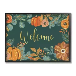 Green Welcome Pumpkin Floral Framed Wall Art