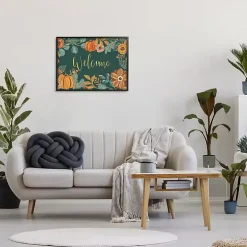 Green Welcome Pumpkin Floral Framed Wall Art