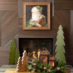 Green Wood Christmas Tree Statues, Set of 3