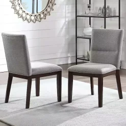 Greige and Walnut Dining Chairs, Set of 2