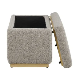 Greige Sherpa & Pine Rectangle Storage Ottoman