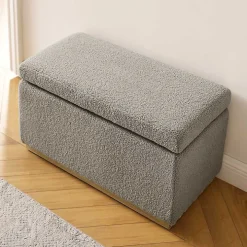 Greige Sherpa & Pine Rectangle Storage Ottoman