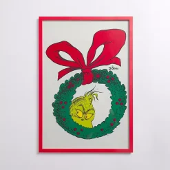 Grinch Looking Through Wreath Framed Art Print
