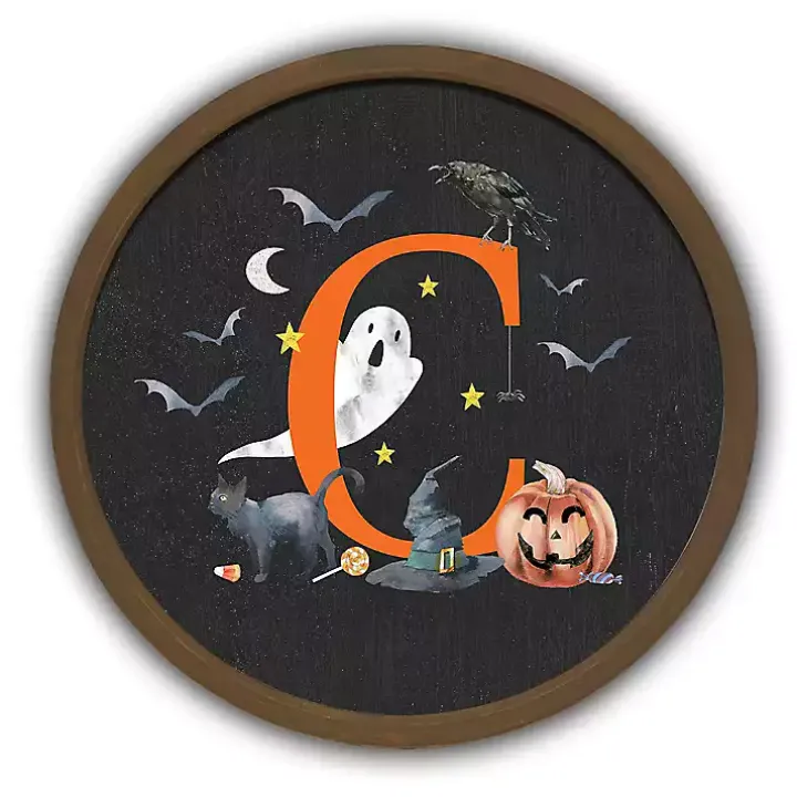Halloween Monogram C Brown Framed Wall Plaque