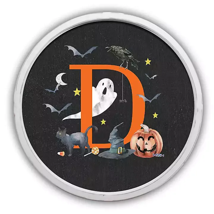 Halloween Monogram D White Framed Wall Plaque