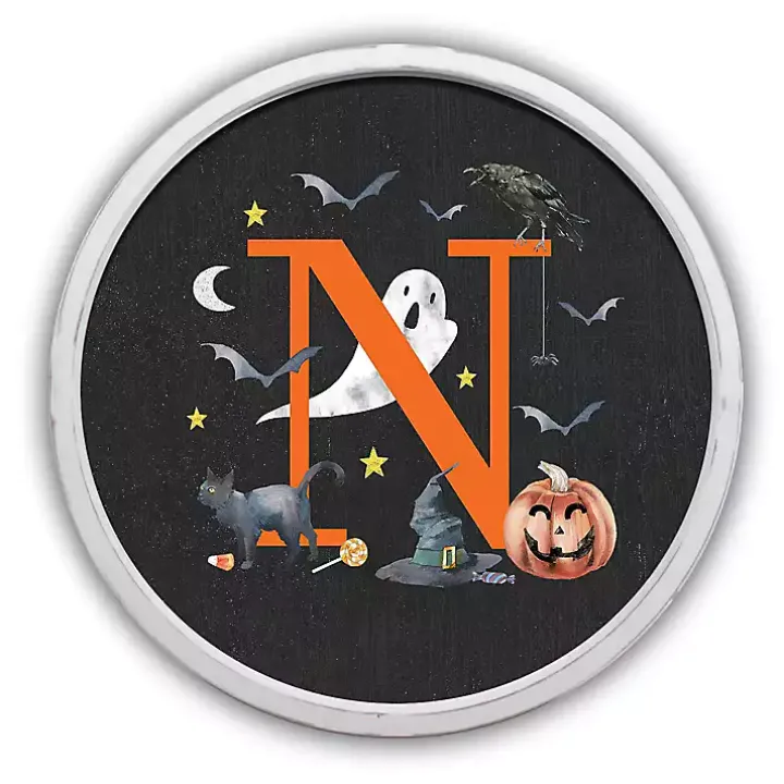 Halloween Monogram N White Framed Wall Plaque