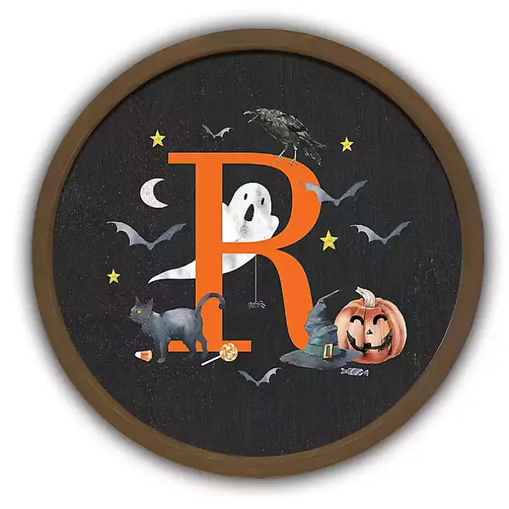 Halloween Monogram R Brown Framed Wall Plaque