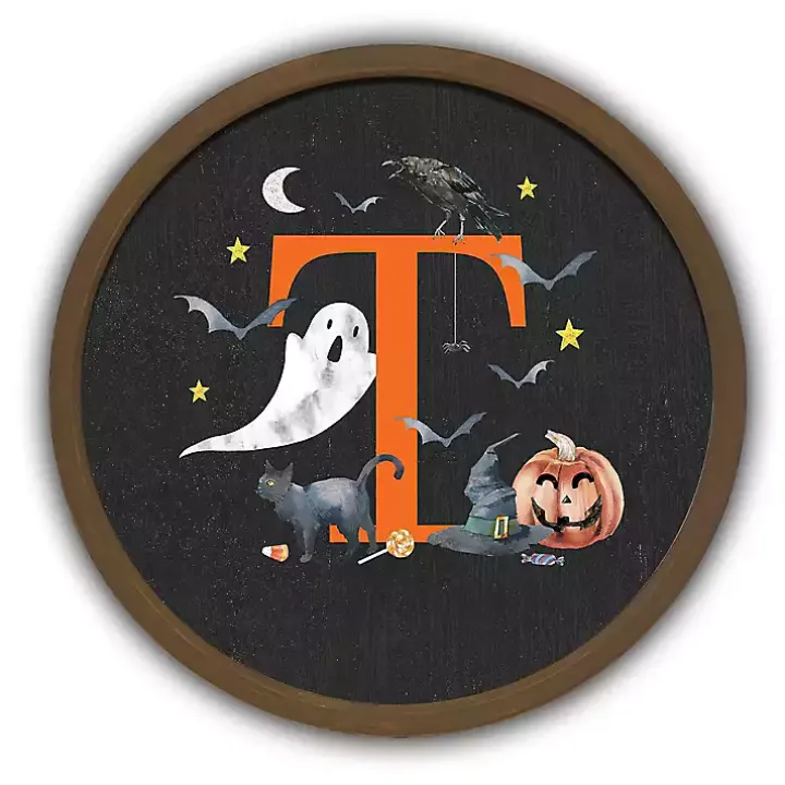 Halloween Monogram T Brown Framed Wall Plaque