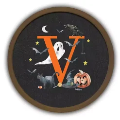 Halloween Monogram V Brown Framed Wall Plaque