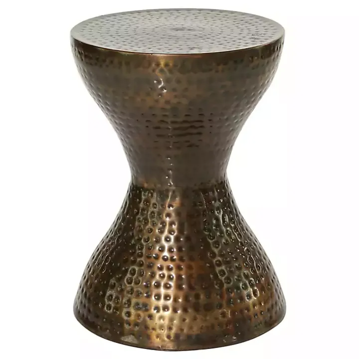 Hammered Bronze Iron Hourglass Accent Table