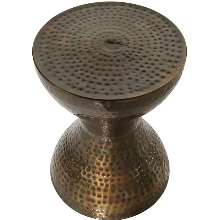 Hammered Bronze Iron Hourglass Accent Table