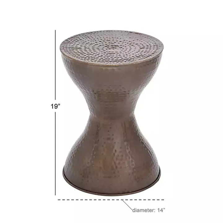 Hammered Bronze Iron Hourglass Accent Table