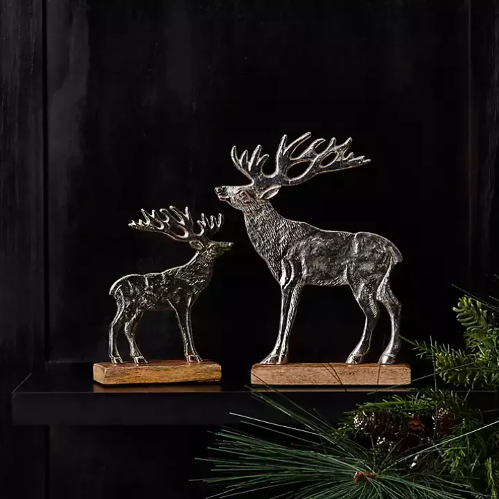 Hammered Metal Deer Silhouette Figurines, Set of 2