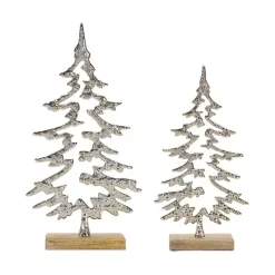 Hammered Metal Pine Tree Figurines, Set of 2