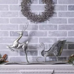 Hammered Metal Reindeer with Sleigh Decoration