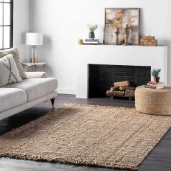 Hand Woven Looped Natural Jute Area Rug, 9x13