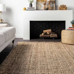 Hand Woven Looped Natural Jute Area Rug, 9x13
